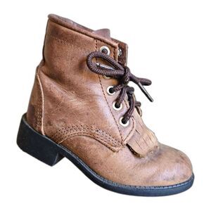 Justin Original Junior Roper Boots Leather Lace Up Youth Toddler Size 5 Brown